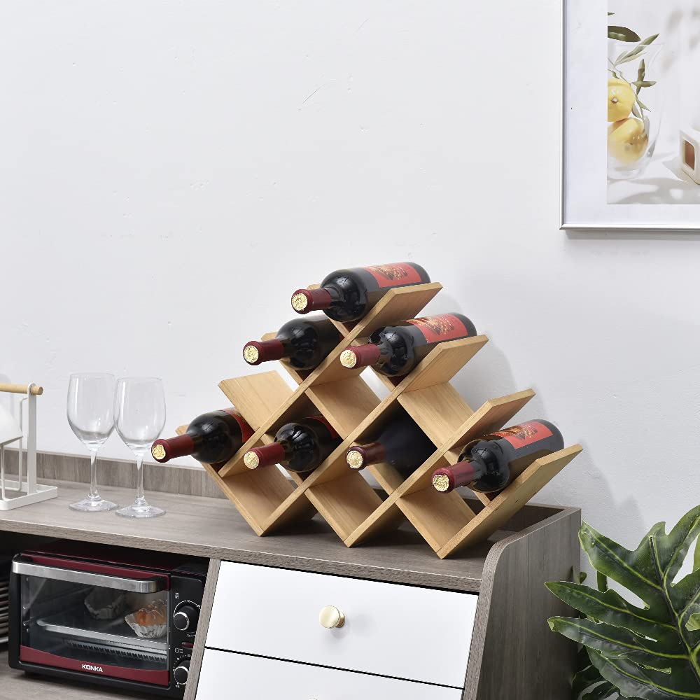 KIRIGEN Wooden 13-Bottle Wine Rack - Nature Wood 4-Tier Wine Display Rack/Free Standing and Countertop Wine Storage Shelf - Bottle Holder/Cabinet Glass Rack XHJJ4-NA KIRIGEN