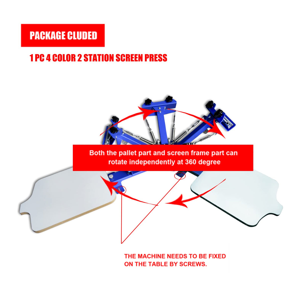 Tianiuseen Screen Printing Kit 4 Color 2 Station Screen Printer Silk Printing Press Equipment Material Screen Printing Flash Dryer for T-Shirt DIY Tianiuseen