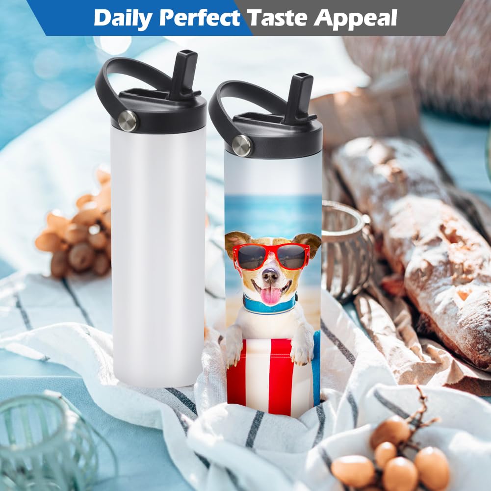 12 Pack Sublimation Tumblers Flat Edge Blanks Skinny Straight 20 oz, Stainless Steel Double Wall Insulated Sublimation Water Bottles with Portable Handle & Straw Lids for Heat Transfer, White YOUKE OLA