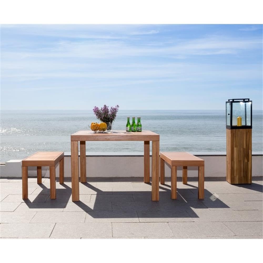 SAFAVIEH Outdoor Collection Dario Teak 3 Piece Dining Set with 59" Table and 2 Backless Benches SAFAVIEH