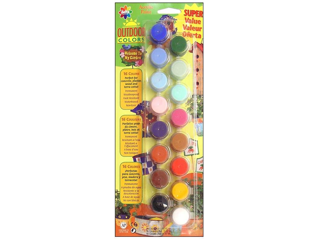 Delta Creative Paint Pots Set with Paint and Brush for Outdoors, (16 Colors) Delta Creative