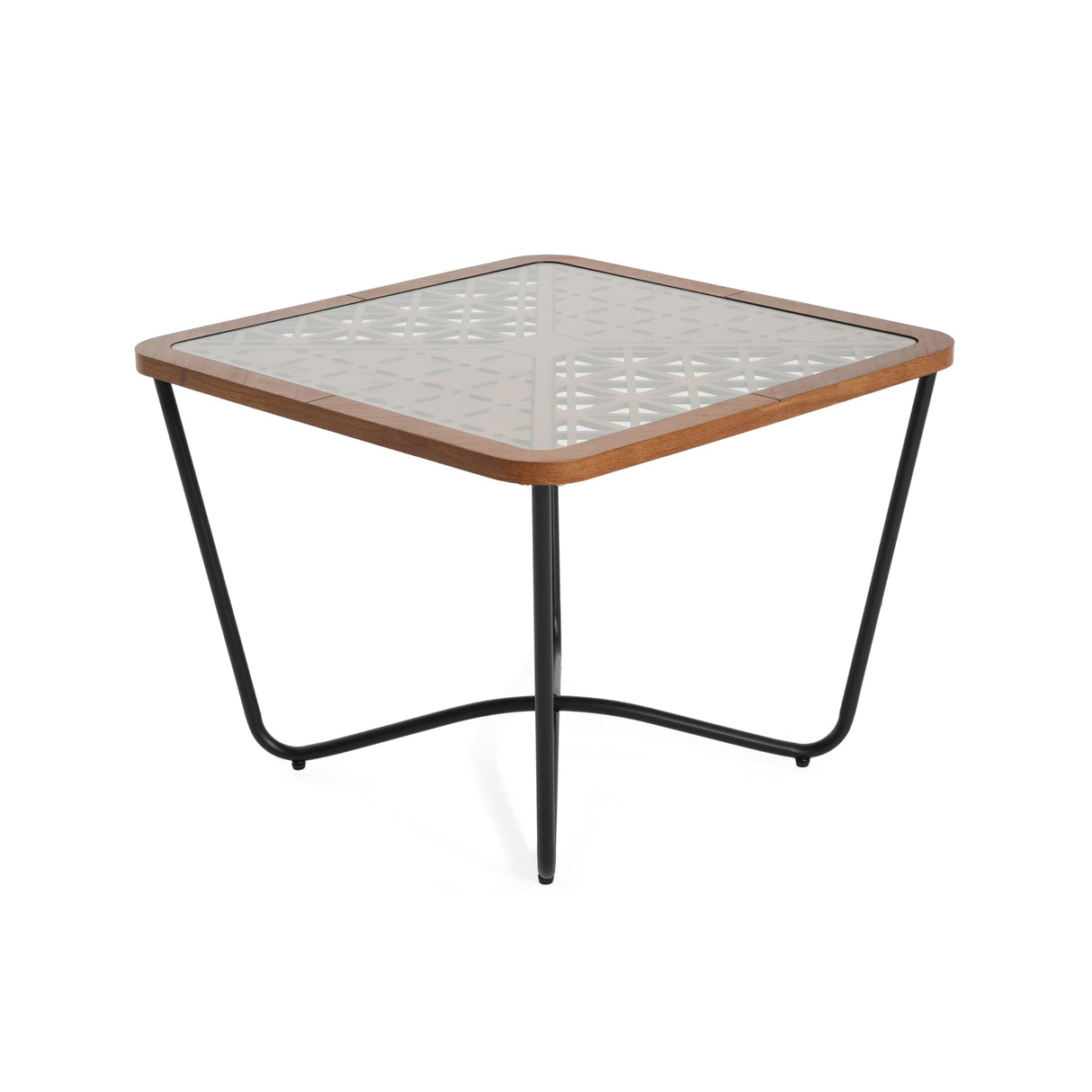 Christopher Knight Home Lyle Industrial Coffee Table with Geometric Glass Top, 23.6" Square Modern Accent End Sofa Side Table for Living Room, Black Finish with Rustic Wood Edge, Brown+Black Christopher Knight Home