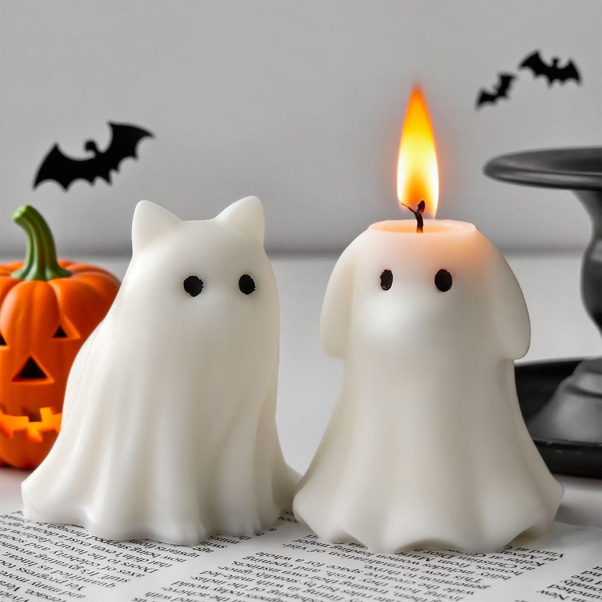2PCS Halloween Animal Ghost Candle Mold,3D Ghost Silicone Mold, Suitable for Making and Decorating Scented Candle Soap for Halloween (2 PCS) Youzon