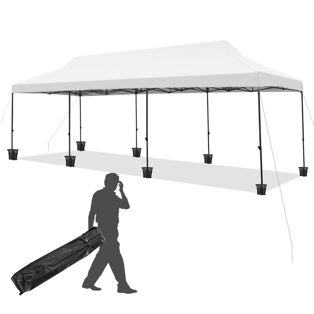 EROMMY 10' x 30' Pop Up Canopy Tent, Commercial Instant Canopy Heavy Duty with Roller Bag, 8 Sand Bags, 8 Wind Ropes & Ground Nails, Outdoor Canopies for Party Festival Event Wedding Camping EROMMY