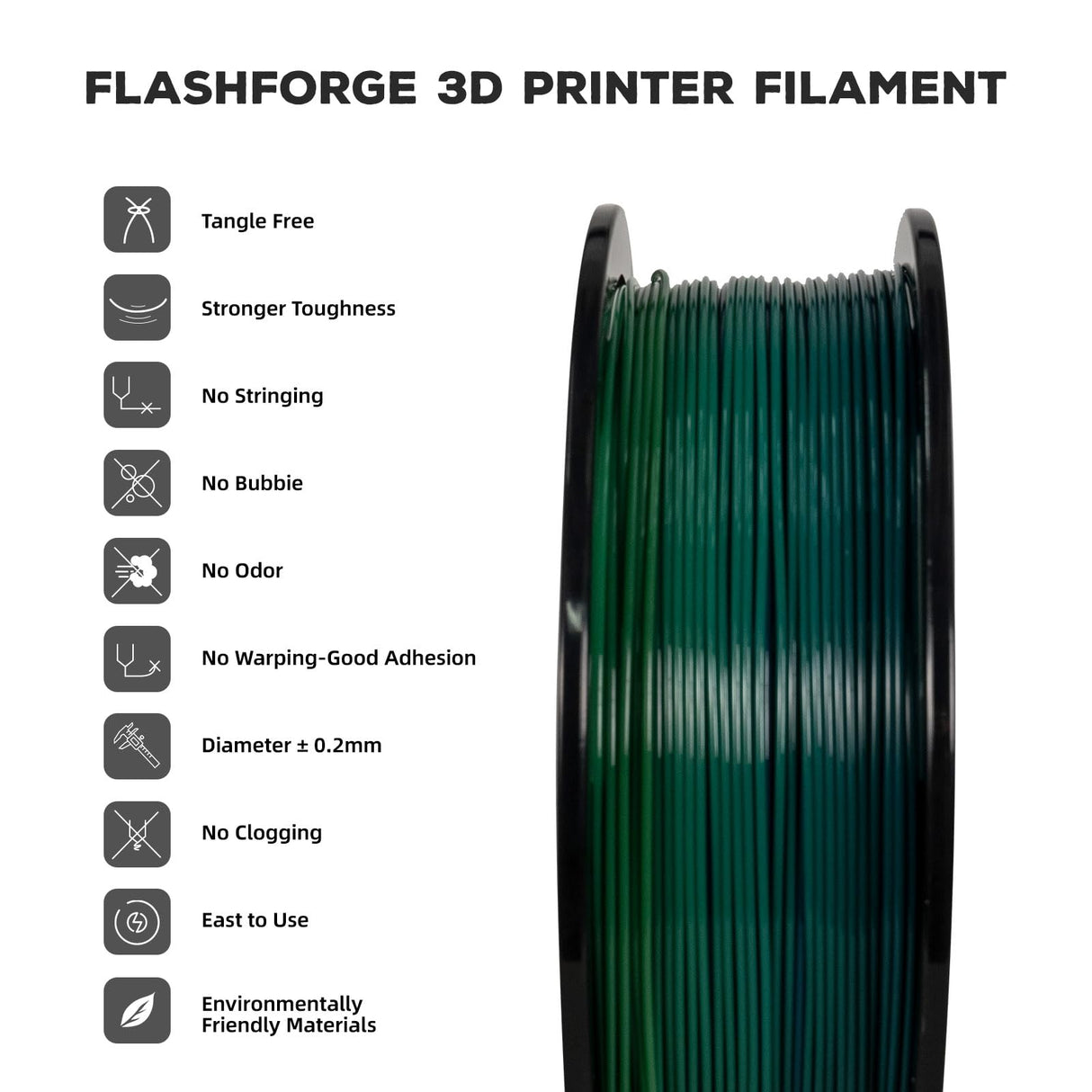 FLASHFORGE PLA Filament 1.75mm, 3D Printer Filament 1kg (2.2lbs) Spool, Dimensional Accuracy +/- 0.02mm, 3D Printing Filament Easy to Use and Fits for Most FDM 3D Printers (Rainbow) FLASHFORGE
