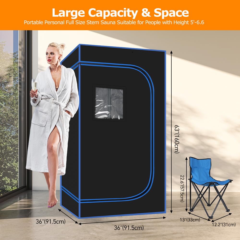 Panana Portable Steam Sauna, Full Size Full Body Home Sauna Box, Foldable Sauna Tent with 1000W 3L Steamer, Remote Control, Folding Chair, 9 Levels Panana