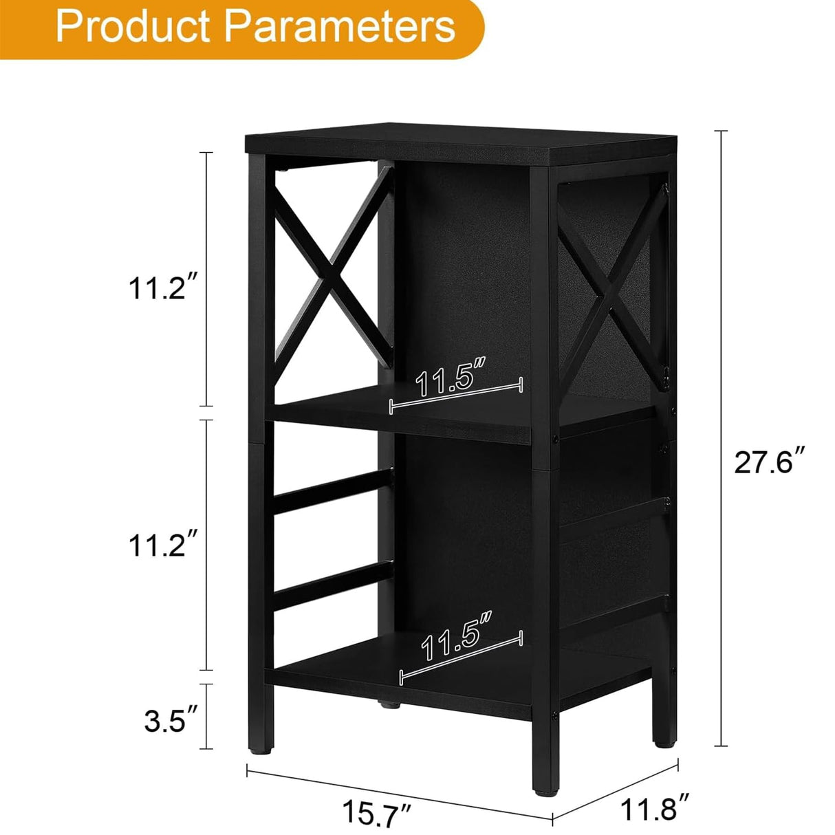 MNEETRUNG Small Bookcase,3 Tier Industrial Short Bookshelf with Metal Frame and Backboard,Low Black Bookshelf, Small Office Book Shelf for Small Spaces, Living Room, Bedroom and Home Office MNEETRUNG