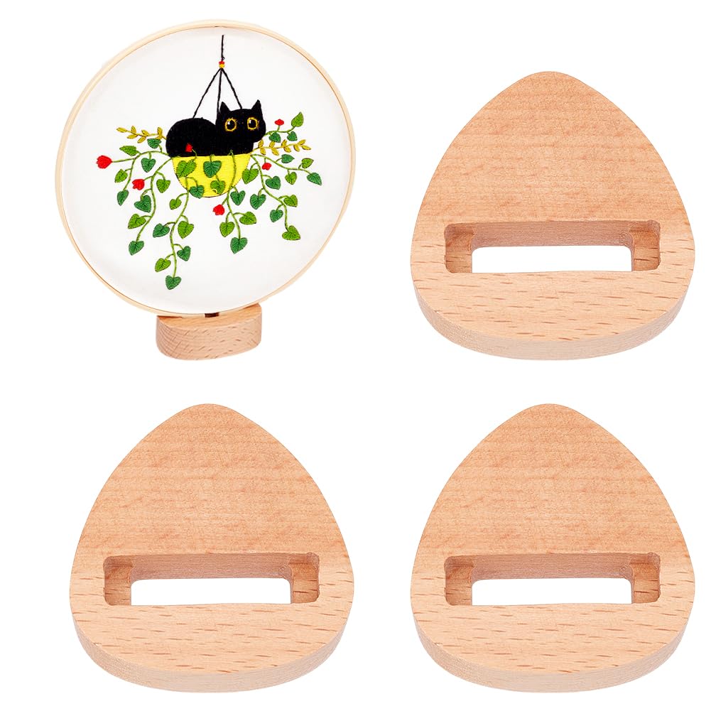 OLYCRAFT 4pcs Embroidery Hoop Display Stand Triangle Wood Base 2.2 x 2.2 Inch Embroidery Hoop Wood Hoop Easels Embroider Hoop Holder Accessories for Embroider Cross Stitch Stand Decor OLYCRAFT