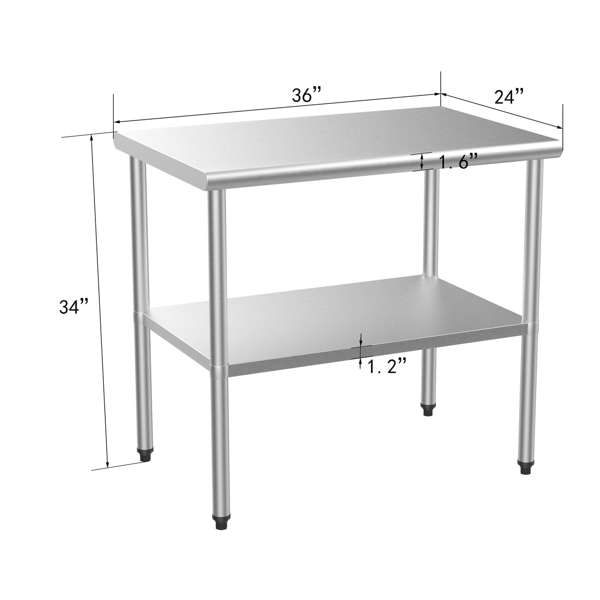 ROVSUN 36'' x 24'' Stainless Steel Table for Prep & Work,Commercial Worktables & Workstations,Heavy Duty Metal Table with Adjustable UnderShelf for Kitchen Restaurant,Home,Hotel,Outdoor ROVSUN