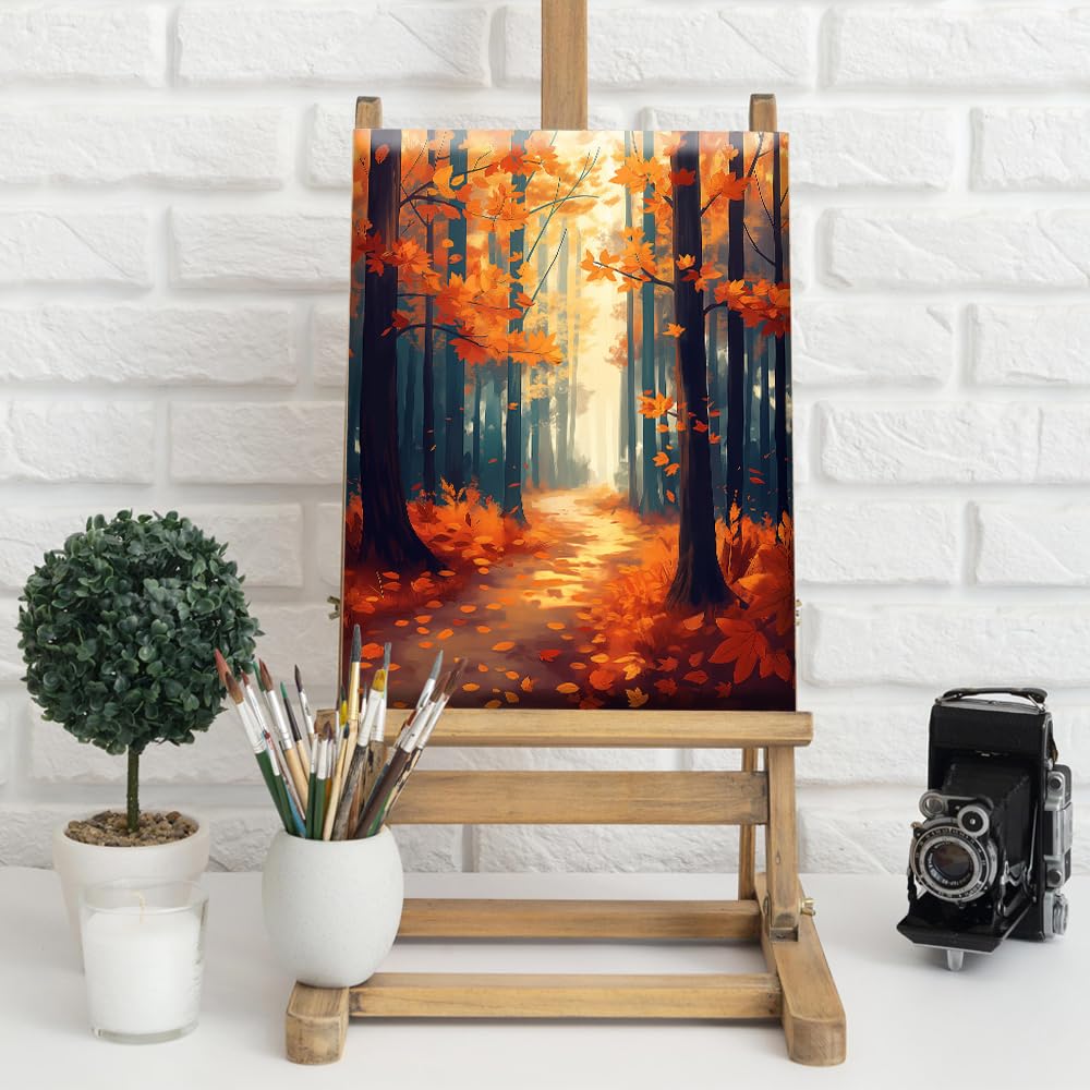 Natuyalo Framed Paint by Number Kits for Adults Beginners, Forest Path Easy Acrylic Adult Paint by Number Kits, Autumn Landscape DIY Painting by Numbers Kits with Frame 12x16 Inch Natuyalo