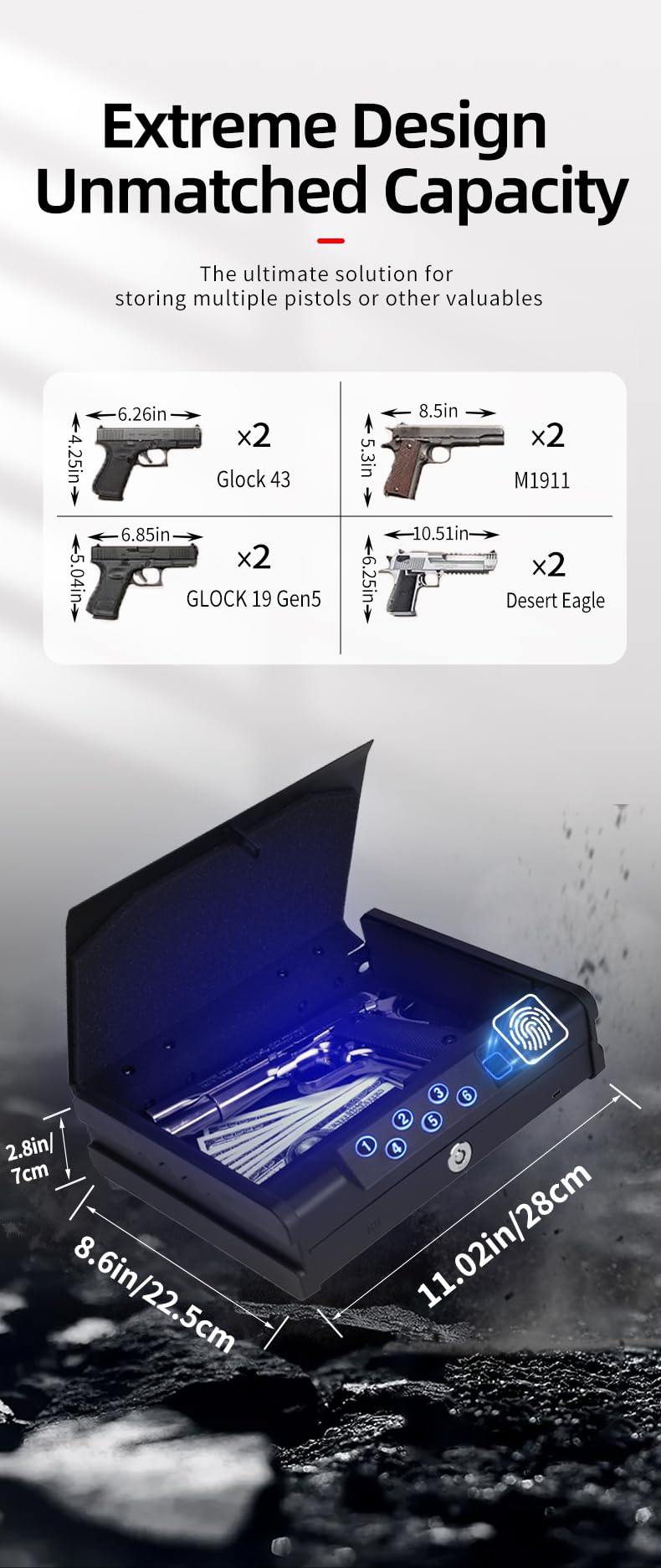 Biometric Gun Safe with 3 Unlock Ways - ≤0.1s Fast Fingerprint Access, Voice Prompt Function, Secure Steel Lockbox, Fits Handguns & Revolvers, Perfect for Living Room, Bedroom Storage & In-Car Use Generic