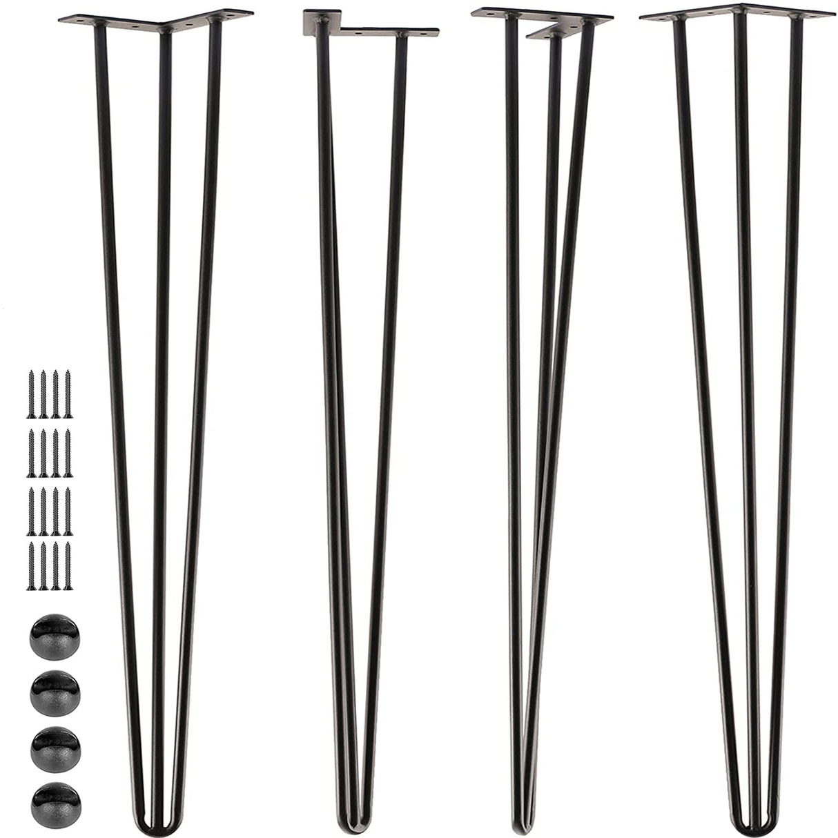 SPACEEUP 30" Hairpin Table Legs, 4PCS Coffee Desk Legs with Rubber Floor Protectors, 880lbs Load Capacity, Heavy Duty Black Metal Furniture Legs 3 Rods for DIY Bench Desk Dining End Table Chairs SPACEEUP