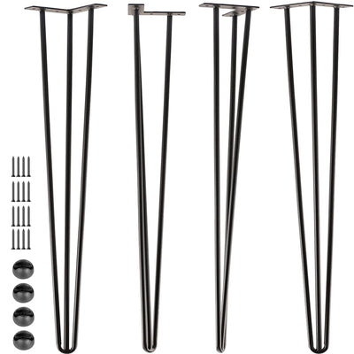 SPACEEUP 30" Hairpin Table Legs, 4PCS Coffee Desk Legs with Rubber Floor Protectors, 880lbs Load Capacity, Heavy Duty Black Metal Furniture Legs 3 Rods for DIY Bench Desk Dining End Table Chairs