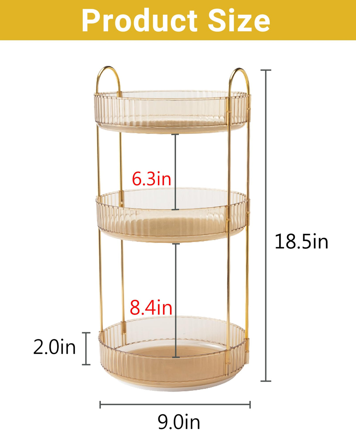 Asayuee 360 Rotating Makeup Organizer for Vanity,3 Tier Large Capacity Vanity Storage,Skincare Perfume Spinning Organizer,Bathroom Cosmetics Storage Makeup Stand Organizer (Gold-3 Tier) Asayuee