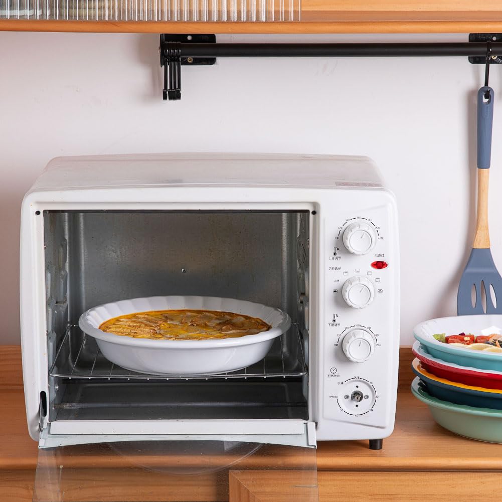 Sweejar Ceramic 10.4 Inches Pie Pan for Baking, Deep and Fluted Porcelain Round Pie Dish, Non-Stick Pie Plate for Pumpkin Pie, Apple Pie, Pie Pots with Morden Farmhouse Design (Green) Sweejar