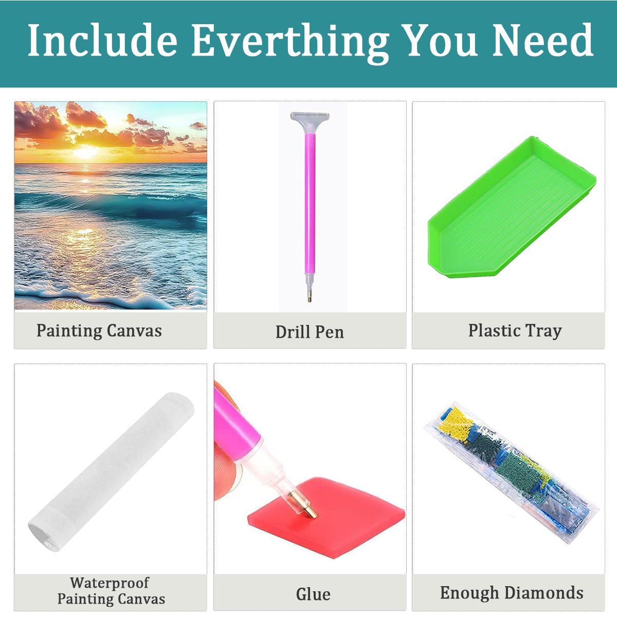 Diamond Painting Art, 30x40cm Ocean Sunset Seascape Silhouette, Round Drill DIY Craft for Adults, Calming Beach Wall Decor Amz Camel