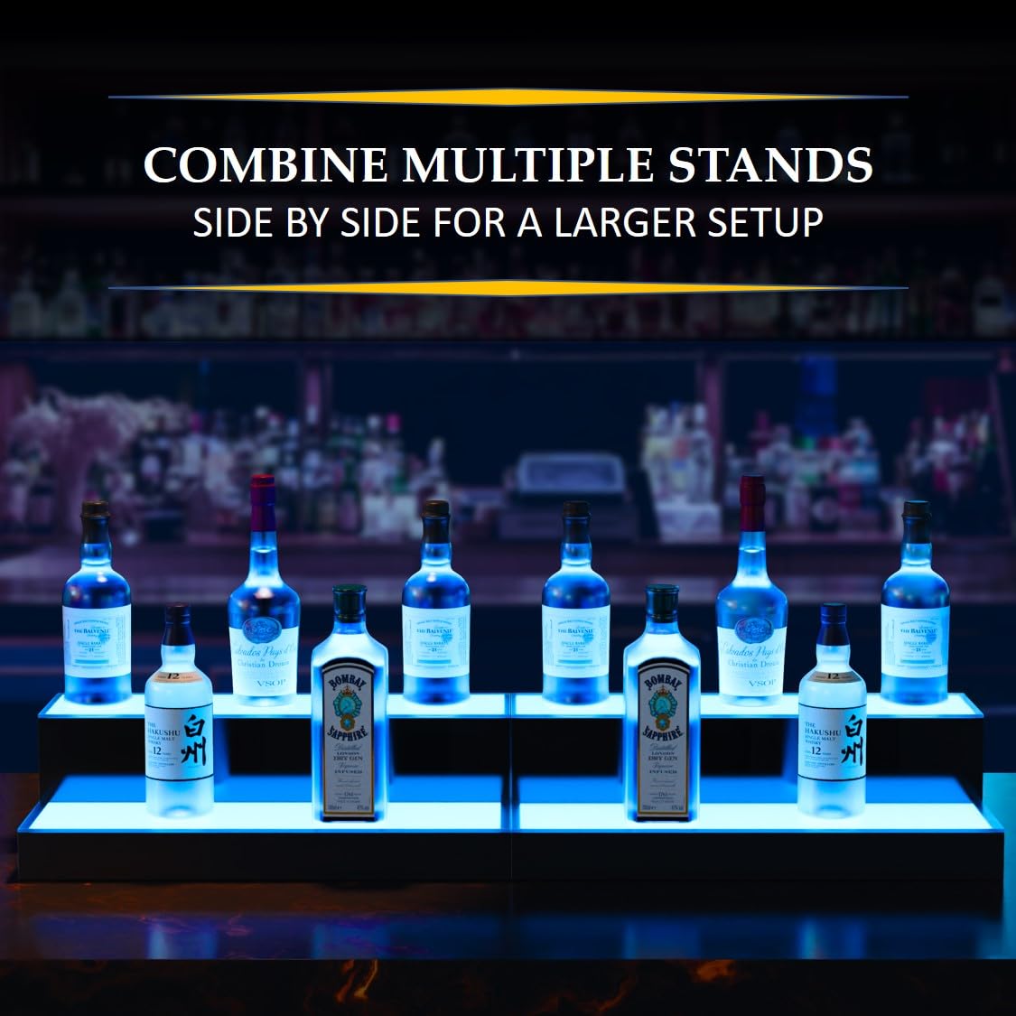 Boss Premium® BarUSA™ LED Lighted Bar Shelf Display Liquor Bottle Alcohol Whiskey Shelves Rack Stand Tray Units for Home Bar Living Room Accessories and Decor - Designed in USA (2-Step, 16 Inch) Boss Premium