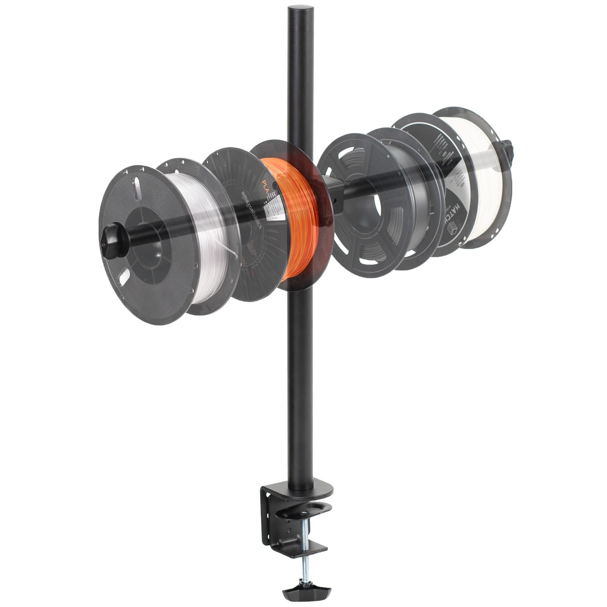 VIVO Clamp-on Steel Filament Holder for 3D Printer, Height Adjustable Spool Support, Holds up to 8 Standard Reels, Black, STAND-3DRH VIVO
