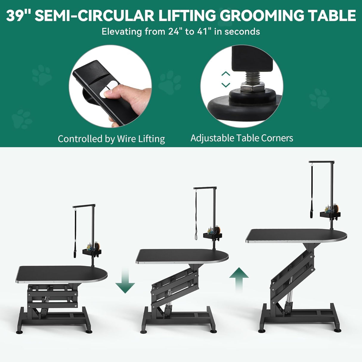 YITAHOME 39" Electric Dog Grooming Table, Heavy Duty Pet Grooming Table for Dogs at Home, Adjustable Overhead Arm & Tool Organizer Small to Medium Dog Grooming Station, Black YITAHOME