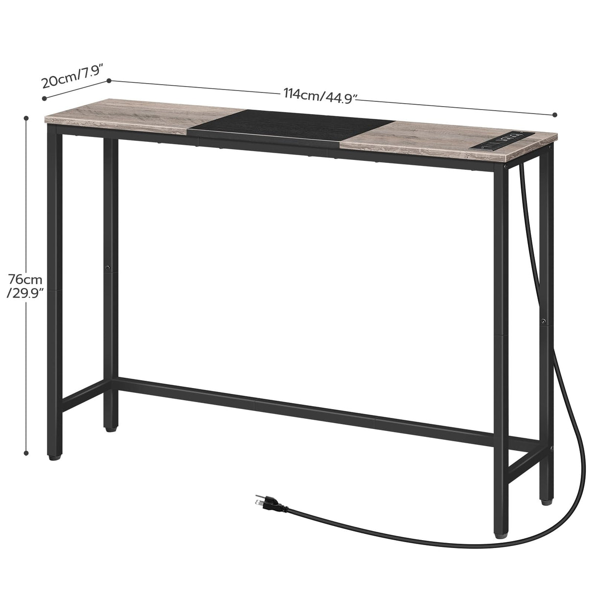 HOOBRO Narrow Console Table with Power Outlets, 44.9-Inch Sofa Table, Slim Behind Couch Table, Entryway Display Shelf, for Living Room, Foyer, Hallway, Greige and Black BG114UXG01 HOOBRO
