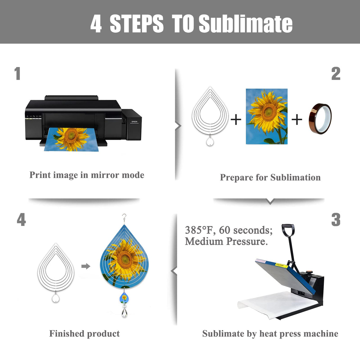 4Pack 8inch Sublimation Wind Spinner Blanks 3D Aluminum Metal Wind Sculpture Kinetic Spinners for Yard and Garden Indoor Art Ornaments Hanging Decoration (Water Drop) WindMage