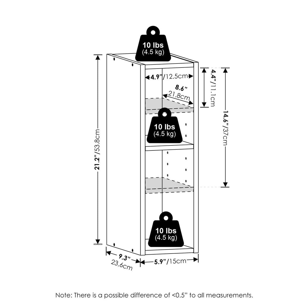 Furinno Fulda 2-Tier Space Saving Storage Shelf Bookcase, 6-Inch Width, White Furinno