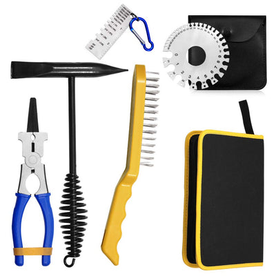 SPEEDWOX 6PCS MIG Welding Pliers Welding Hammer 2 Stainless Steel Metal Sheet Thickness Gauges 6 Row Wire Scratch Brush Storage Pouch Welding Tools Set