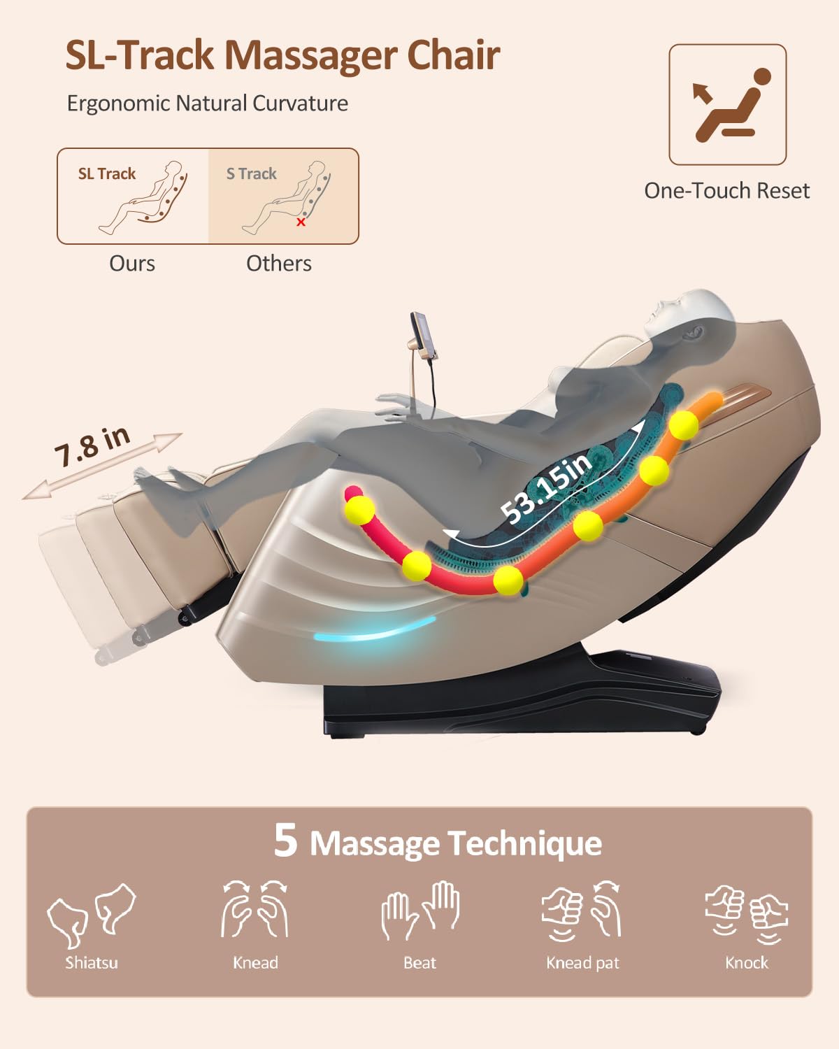 RELX 2026 Massage Chair Full Body, 20 Modes Zero Gravity SL-Track Shiatsu Massage Chair Built-in Heat System, Airbag Massage with Body Scan, Deep Yoga Stretch, Calfrest Extension and AI Control(Cream) RELX