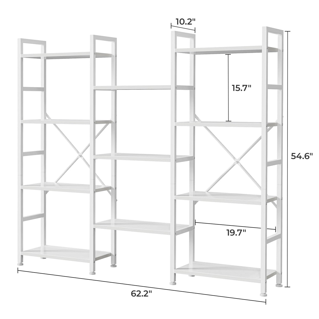 SUPERJARE Triple 4 Tier Bookshelf, Bookcase with 11 Open Display Shelves, Wide Book Shelf Book Case for Home & Office, White SUPERJARE