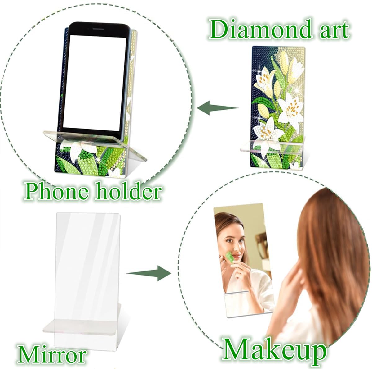 NUFTVI 2 Pack Diamond Painting Phone Holder Kits, 5D Full Crystal Diamond Art Phone Holder& Mirror Craft Kits Gift for Beginner/Adult (Lily and Peony) NUFTVI