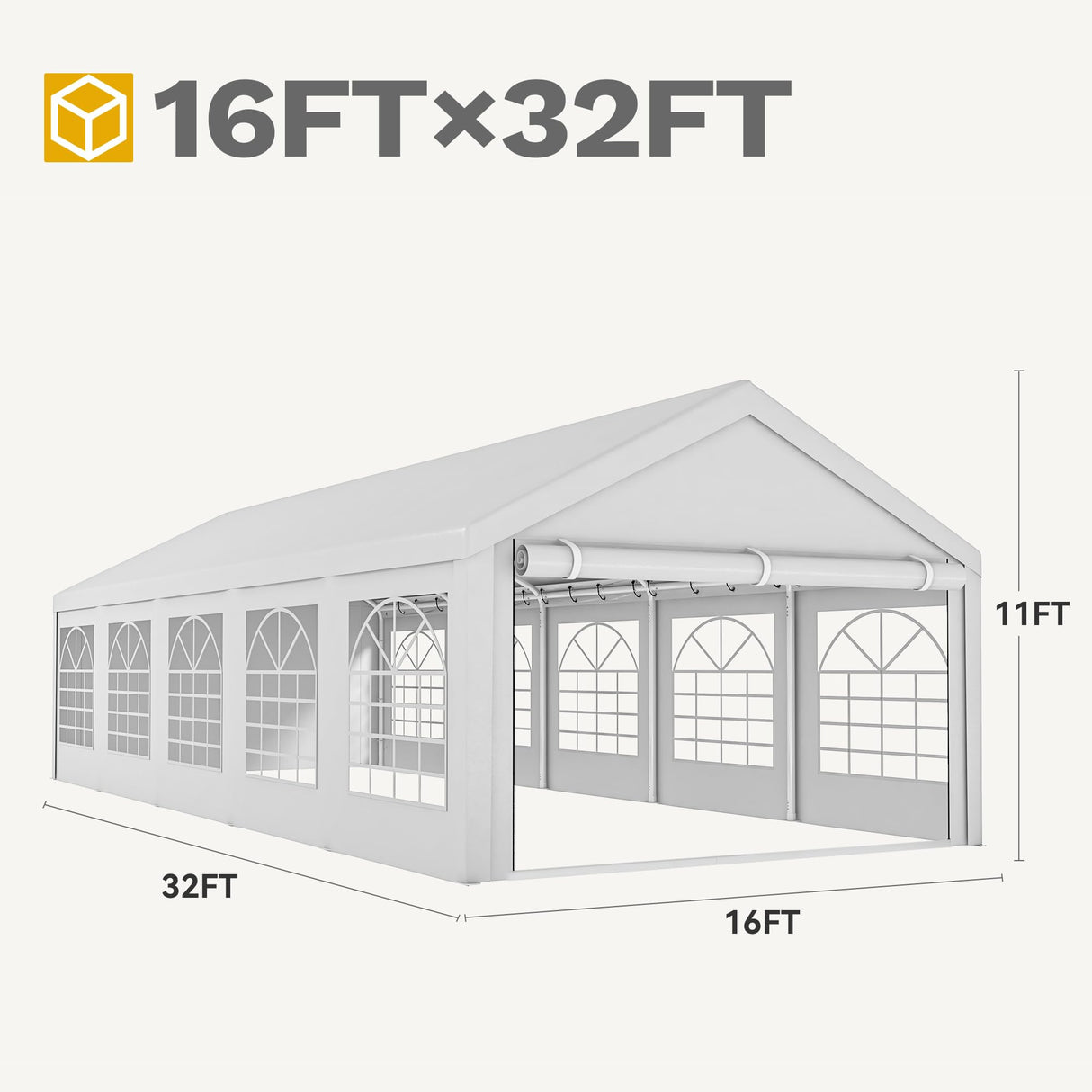 DWVO 16x32 ft Outdoor Heavy Duty Party Tent Wedding Event Shelters Upgraded Galvanized Canopy with Large White Roof, Removable Sidewalls & Storage Bags DWVO
