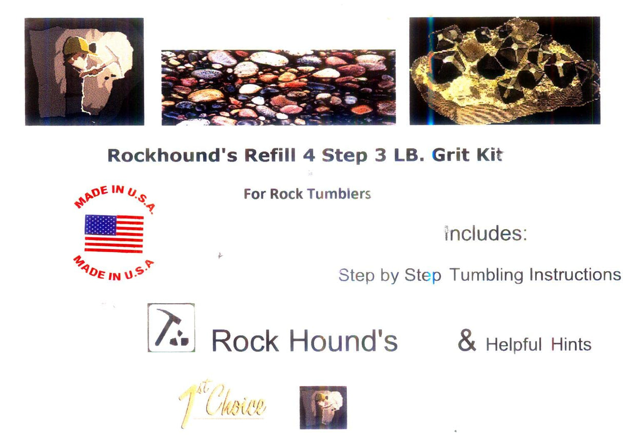 Rockhound's 1st Choice Rock Tumbler Refill Grit Kit Polishes up to 3 Lbs of Rocks-Use in Thumlers,Lortone,Dr.Cool, Nat'l Geo & Chicago Rockhound's First Choice