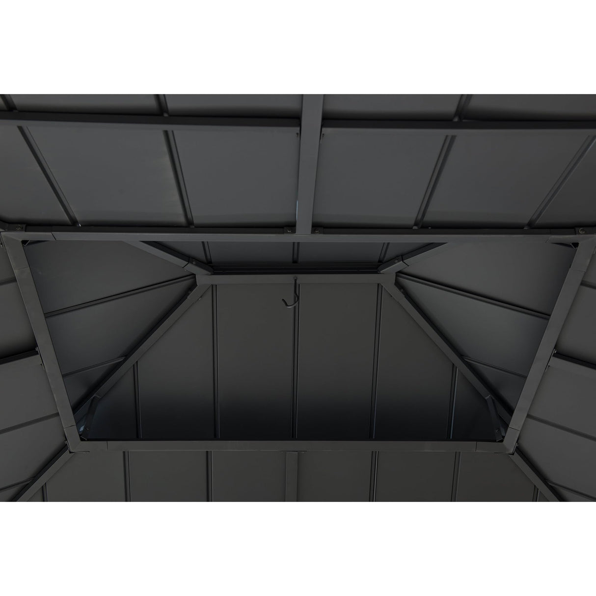 Sunjoy Hardtop Gazebo 13 x 15 ft. Outdoor Patio Steel Frame Gazebo with 2-Tier Metal Roof and Mesh Netting, Black Sunjoy