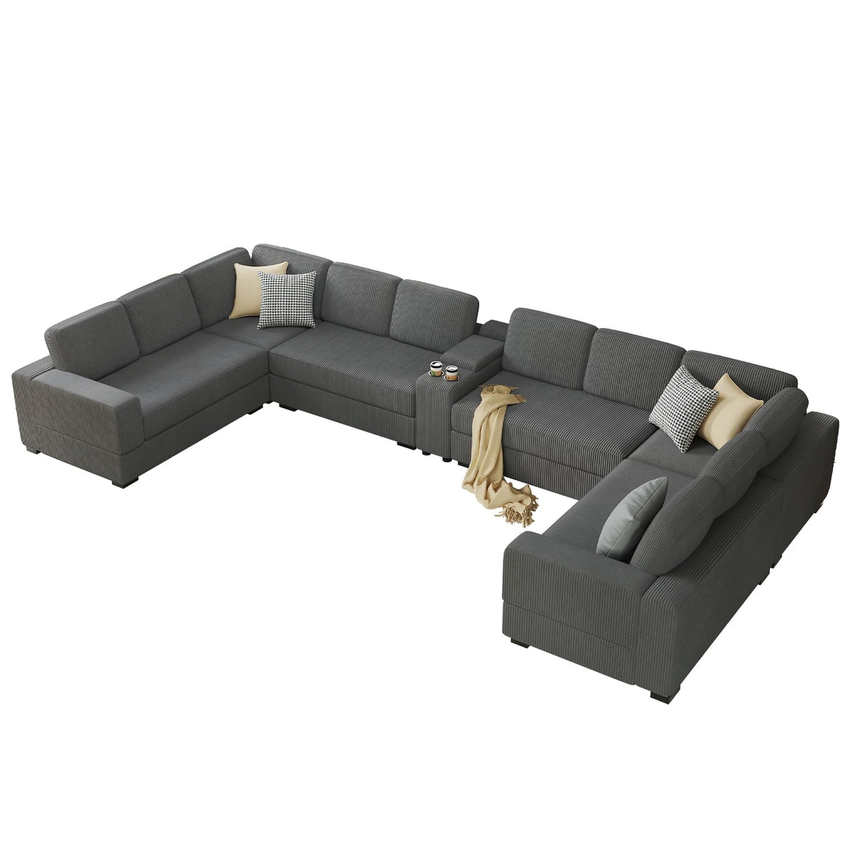 AMERLIFE 172 Inch U Shaped Couch, Modular Sectional Sofa with Storage Console, Oversized Couch with Charging Socket, Grey Comfy Couch AMERLIFE