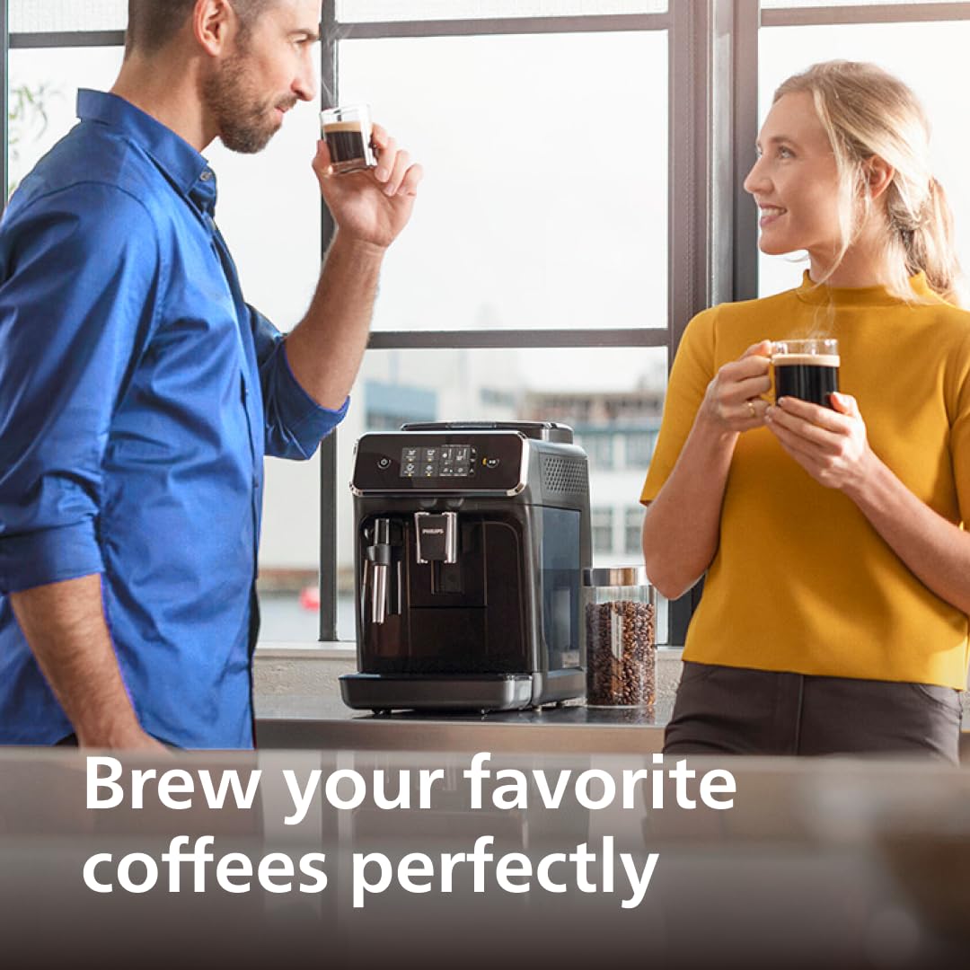 PHILIPS 2200 Series Fully Automatic Espresso Machine, Classic Milk Frother, 2 Coffee Varieties, Intuitive Touch Display, 100% Ceramic Grinder, AquaClean Filter, Aroma Seal, Black (EP2220/14) PHILIPS