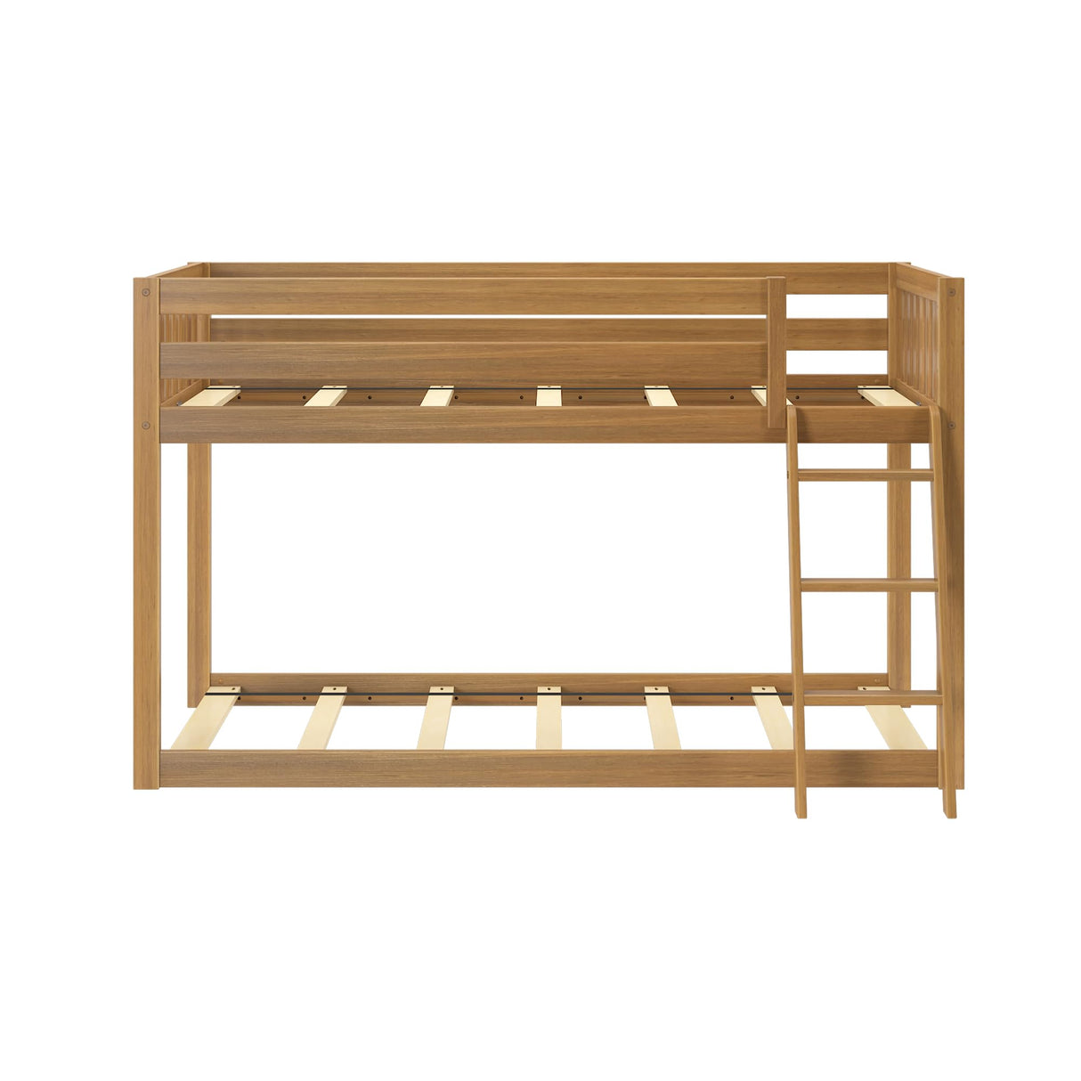 Max & Lily Fundamental Twin Low Bunk Bed, Kids Solid Wood Modern Bed Frame with Strong Wooden Slats, Non-Toxic Finishes, High Weight Capacity, Pecan Max & Lily