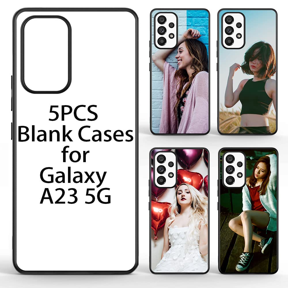 FOQENCCI 5 Piece Case for Samsung Galaxy A23 5G Sublimation Blank Case with Heat Press Blanks Printable DIY Phone Cases,Soft Anti-Slip Rubber + Hard PC Shockproof Custom Protective Cover FOQENCCI
