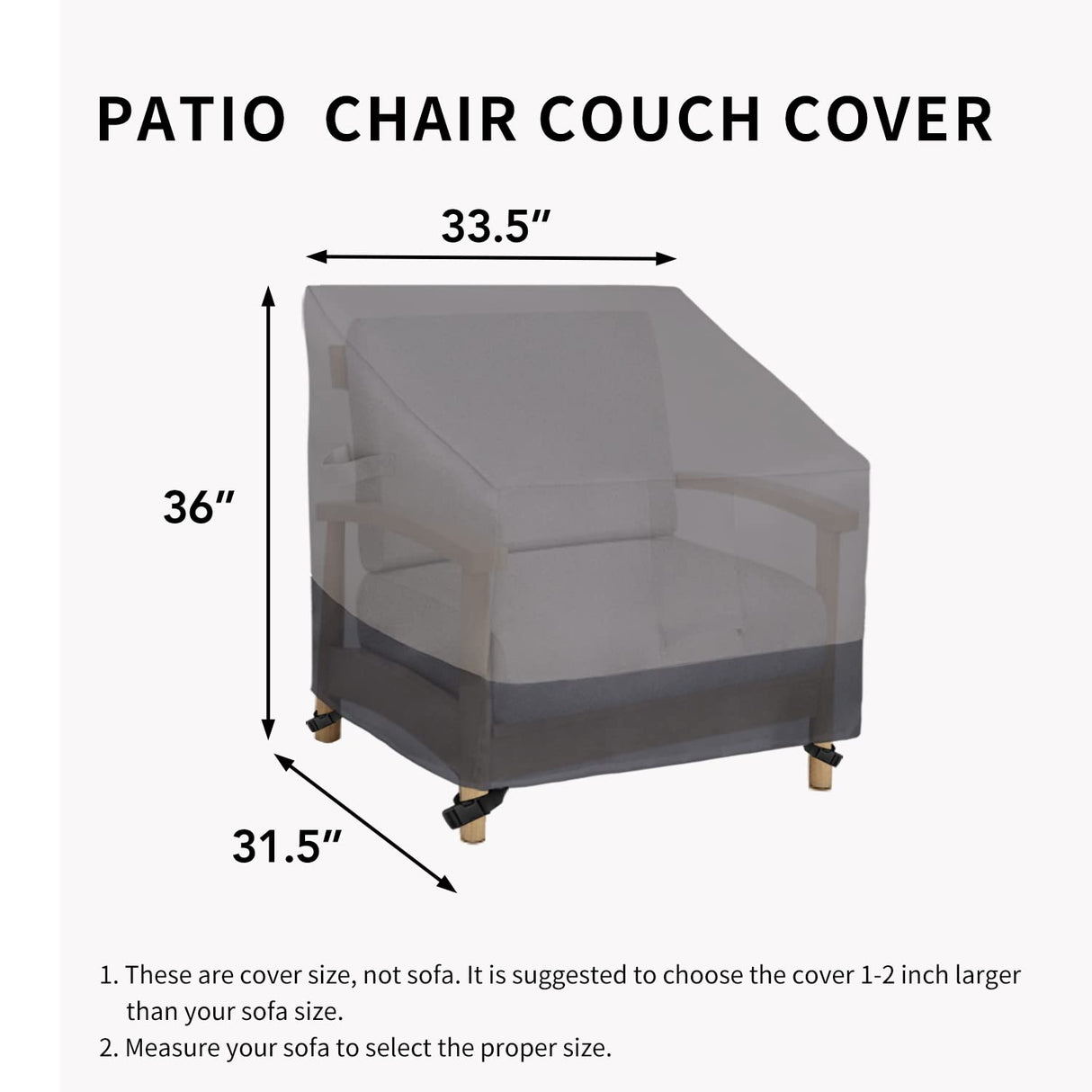 Easy-Going Outdoor Chair Cover Waterproof, Heavy Duty Patio Chair Cover, Windproof Outdoor Furniture Cover with Air Vent (2 Pack-33.5Wx31.5Dx36H inch, Gray/Dark Gray) Easy-Going