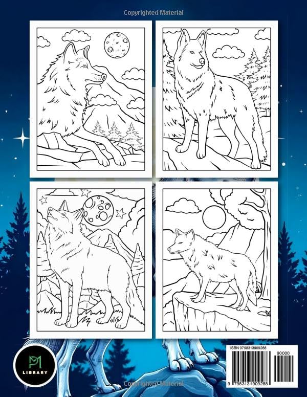 Wolf Coloring Book for Adults and Kids: 50 Majestic Wolf Designs for Relaxation, Stress Relief & Creativity Majosta