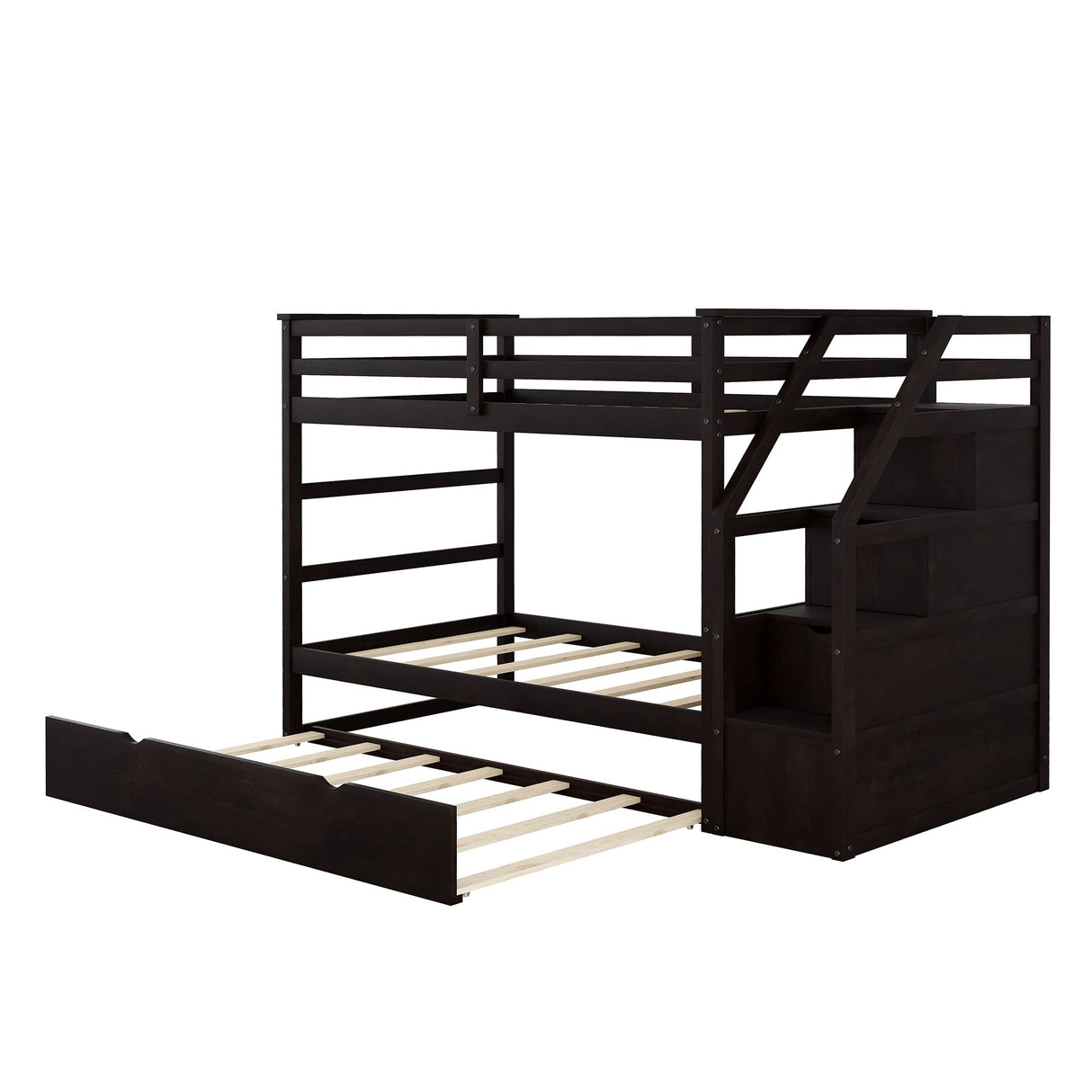 Harper & Bright Designs Twin Over Twin Bunk Beds with Trundle,Wooden Twin Size Bunk Bed Frame with Stairs, Kids Bunk Bed with Storage for Family,Teens,No Box Spring Needed,Espresso Harper & Bright Designs
