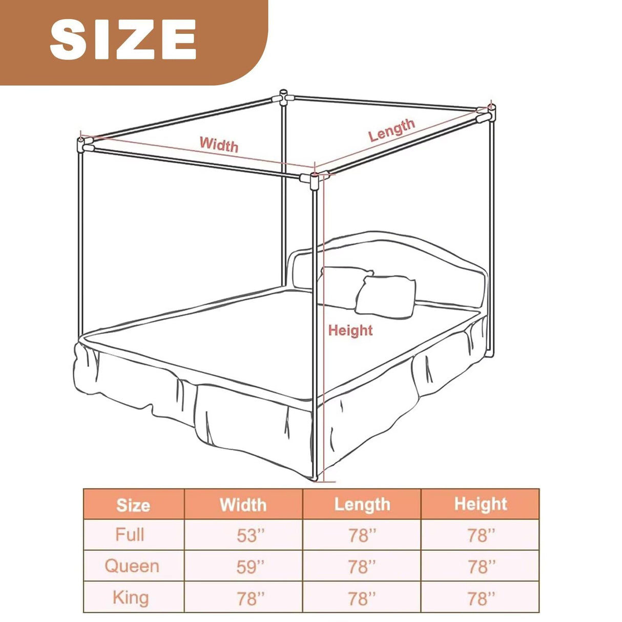 Canopy Bed Frame King Size, Thicken Stainless Steel Canopy Bed Frame, Bed Post Poles with Metal Connectors for Mosquito Curtains, Bedroom Decor Mosqutent