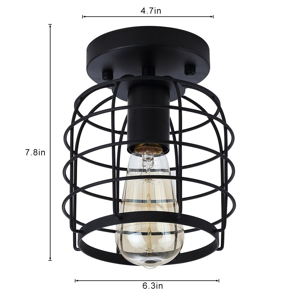 Create For Life® Industrial Vintage Flush Mount Ceiling Light,Rustic Metal Cage Pendant Lighting Lamp Fixture for Hallway Stairway Kitchen Garage, E26, Black Painting Finish Create For Life