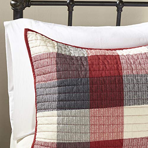 Madison Park Reversible Quilt Cabin Lifestyle Plaid Design - All Season, Breathable Coverlet Bedspread Bedding Set, Matching Shams, Full/Queen(90"x90"), Red 6 Piece Madison Park