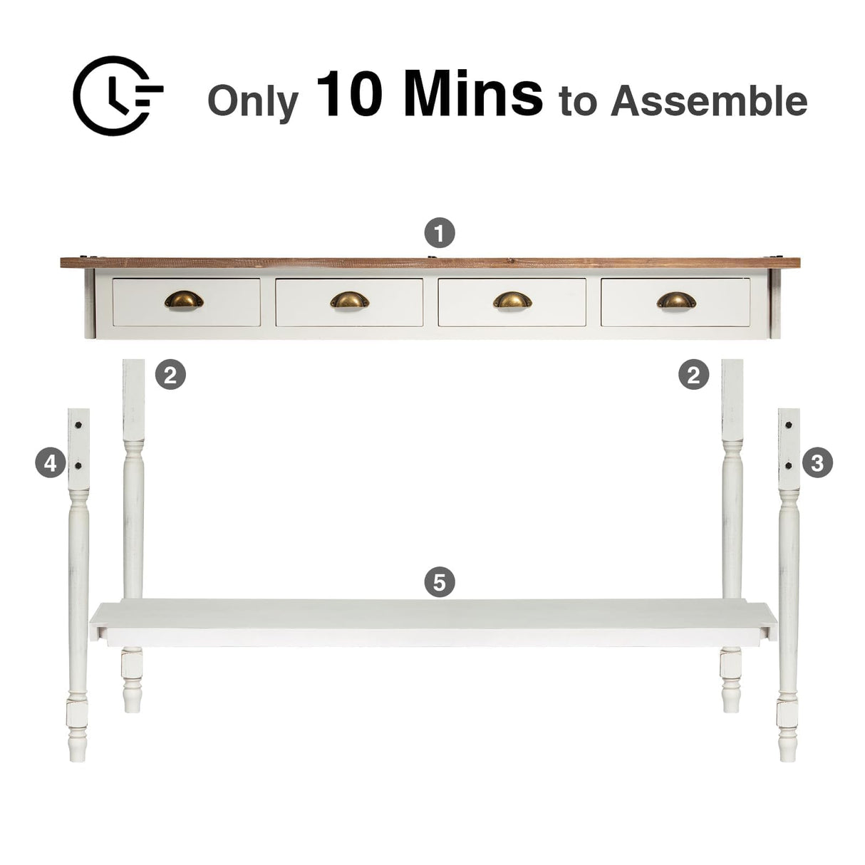 Wnutrees Farmhouse Console Table with 4 Drawers, 60" Long Narrow Boho Sofa Foyer Table with Large Storage Space, Solid Wood Frame and Legs for Entryway, Hallway, Living Room, White Wnutrees