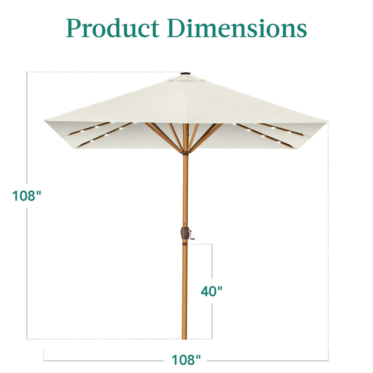 Best Choice Products 9ft Deep Square Solar Powered LED Lighted Patio Umbrella w/Faux Wood Texture, UV-Resistant Fabric, Hand Crank - Ivory Best Choice Products