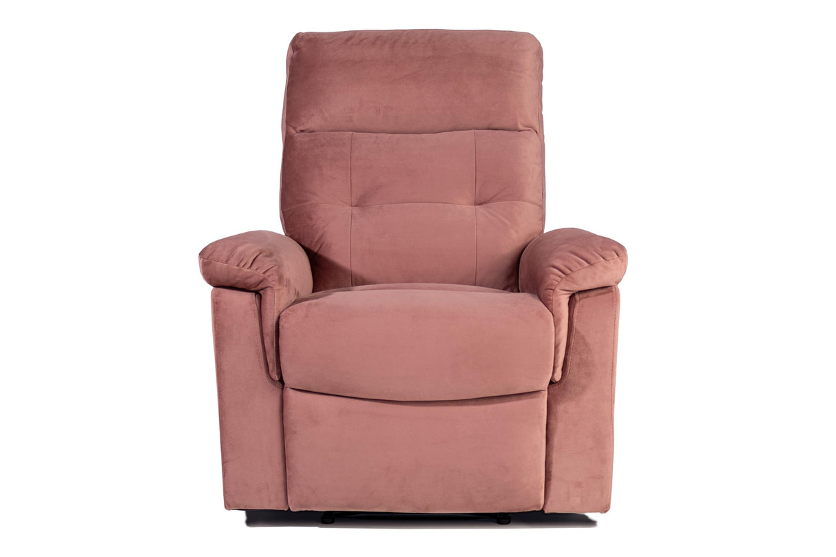 Luxury Velvet Manual Recliner Chair - Overstuffed Recliner with Tufted Back & Pillow Top Arms, Tuft Reclining Chairs with Adjustable Footrest, Mid Century Manual Recliners for Living Room (Pink) JCRRFLT