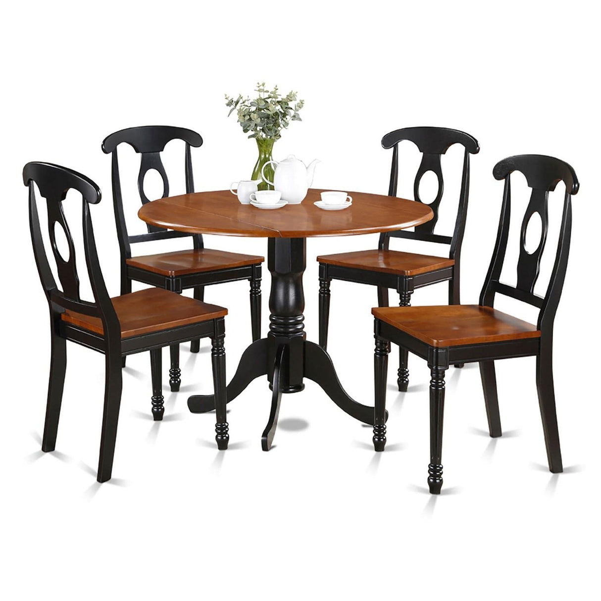 East West Furniture DLKE5-BCH-W 5 Piece Room Furniture Set Includes a Round Dining Table with Dropleaf and 4 Wood Seat Chairs, 42x42 Inch East West Furniture