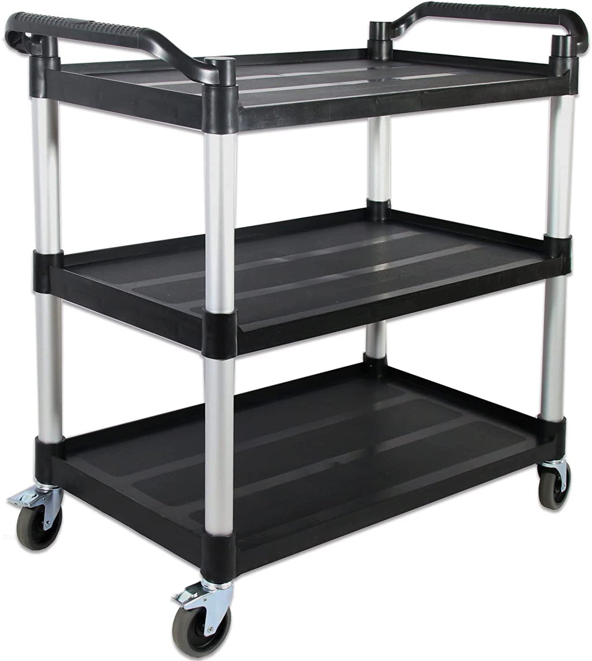 FIHUTED Service Cart with Wheels Lockable Large Size, Plastic Restaurant Cart Heavy Duty, Utility Commercial Cart for Office, Warehouse, Foodservice,40.1" L x 19.2" W x 38.5" H. Black (Large) FIHUTED