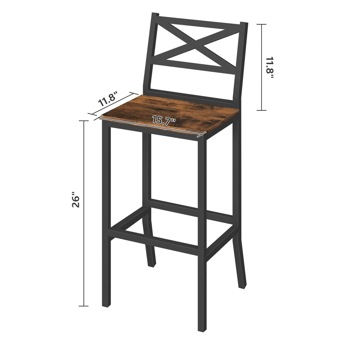 MAHANCRIS Bar Stools, Set of 2 Bar Chairs with Backrest and Footrest, 26" Tall Counter Bar Stools, Kitchen Breakfast Bar Chairs, Easy Assembly, for Dining Room, Rustic Brown BAHR0901N1 MAHANCRIS