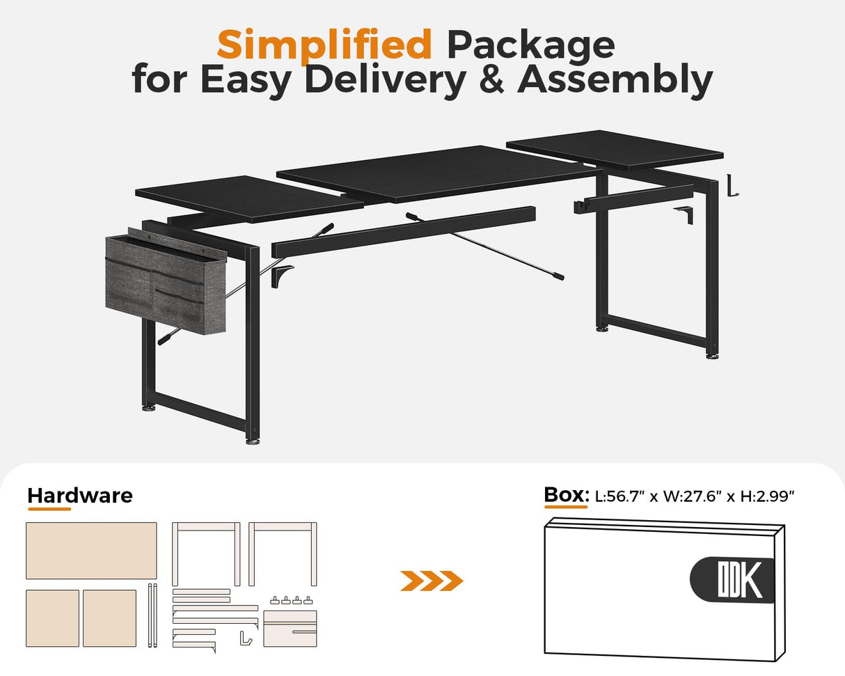ODK 71 Inch Large Computer Desk Home Office Desk, Long Modern PC Desk Work Table with Headphone Hook & Fabric Bag for Storage, Spliced Board, Black ODK